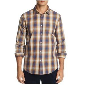 Bloomingdale's Men Blue Tan Cream Plaid Long-Sleeve Button Down Shirt size XL